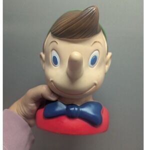 Vintage Disney Pinocchio Rubber Coin Bank Container Collectible Toy Bust Rondec
